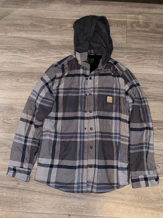 Carhartt Rugged Flex Relaxed Fit Flannel Fleece Lined Hooded Shirt Jac